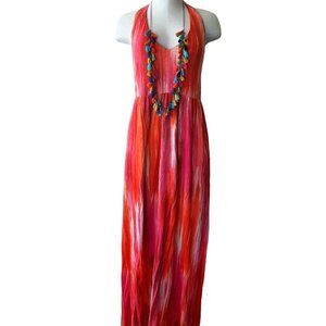 Tommy Bahama Hot Pink, Orange & Red Halter Maxi Dress SZ M
